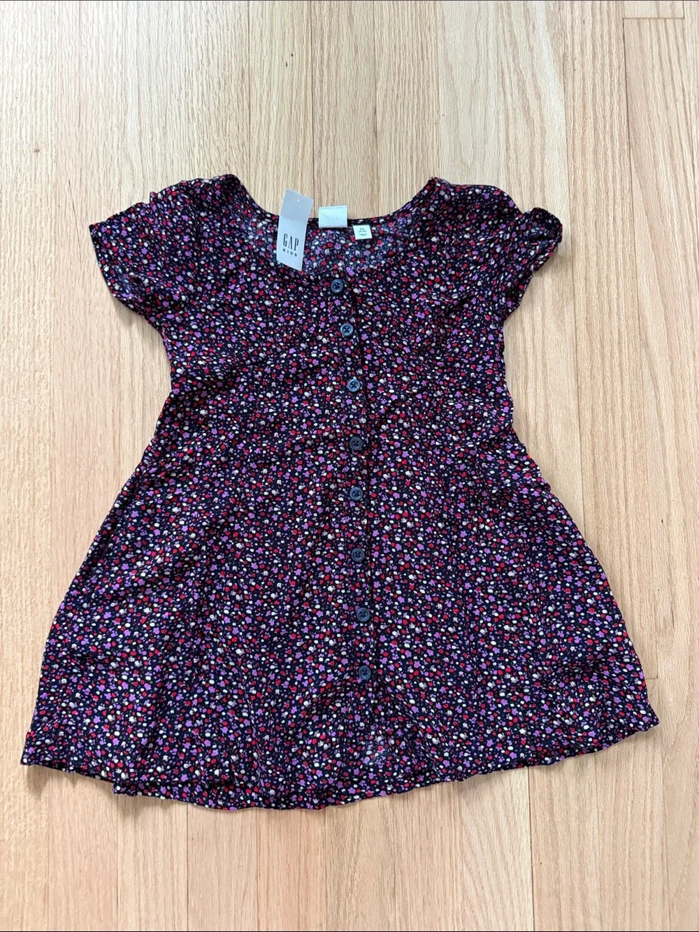 GAP Girls' XS (4-5)  Black Purple Floral Button-Front Dress